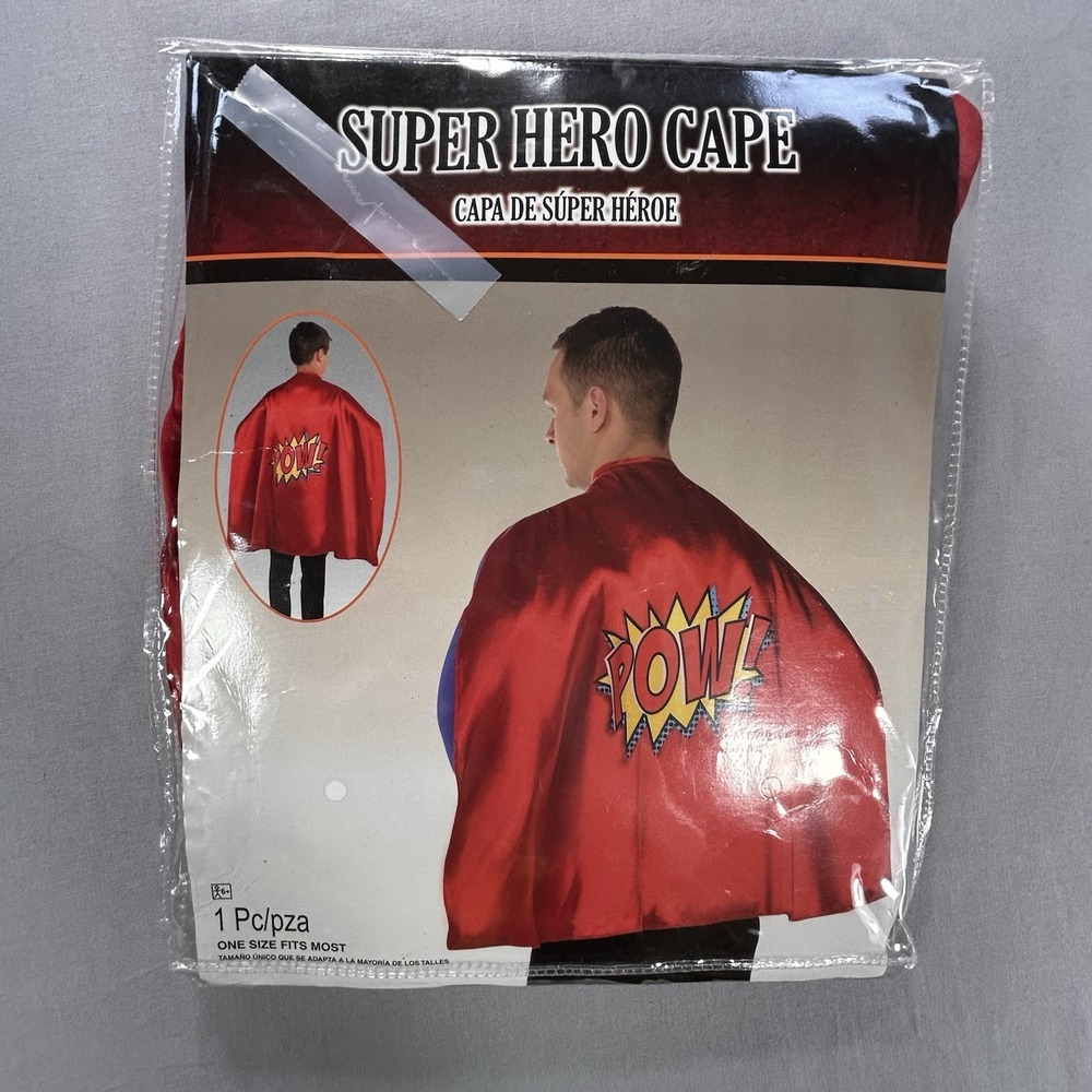 SuperHero Cape One Size Unisex‎ Adult POW New In Package Halloween Costume
